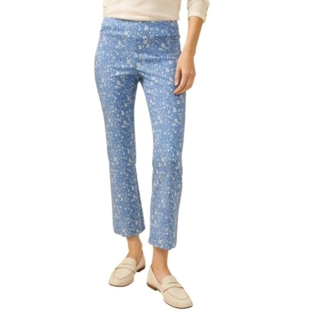 J Mclaughlin Pants Placid Blue Mega Bay Pedal Size 8 Floral Cropped Vacation